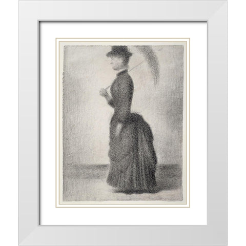 Woman Walking with a Parasol  White Modern Wood Framed Art Print with Double Matting by Seurat, Georges