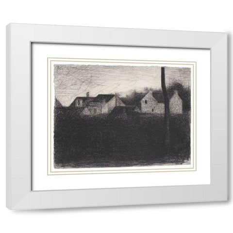 Landscape With Houses White Modern Wood Framed Art Print with Double Matting by Seurat, Georges