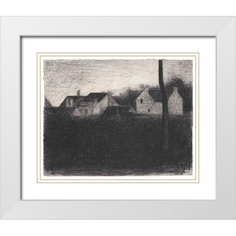 Landscape With Houses White Modern Wood Framed Art Print with Double Matting by Seurat, Georges