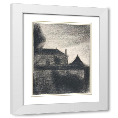 House at Dusk White Modern Wood Framed Art Print with Double Matting by Seurat, Georges