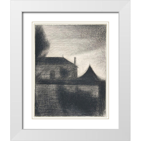 House at Dusk White Modern Wood Framed Art Print with Double Matting by Seurat, Georges