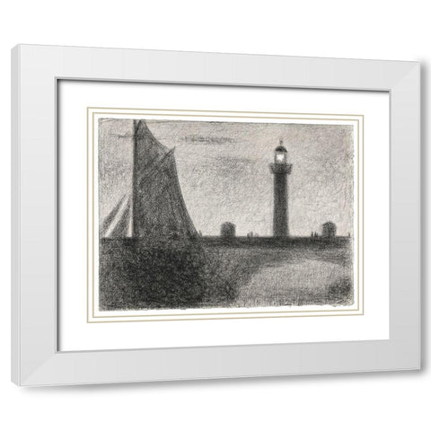 The Lighthouse at Honfleur White Modern Wood Framed Art Print with Double Matting by Seurat, Georges