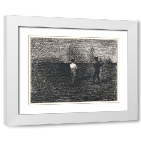 Peasants White Modern Wood Framed Art Print with Double Matting by Seurat, Georges
