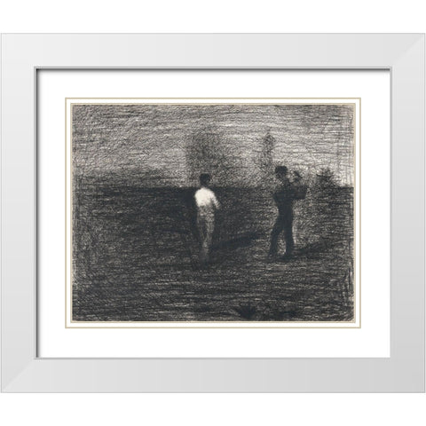 Peasants White Modern Wood Framed Art Print with Double Matting by Seurat, Georges