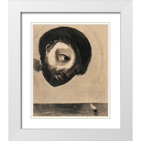 Guardian Spirit of the Waters White Modern Wood Framed Art Print with Double Matting by Redon, Odilon