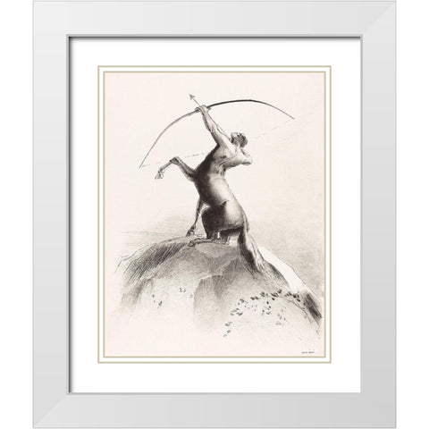 Centaur Aiming at the Clouds  White Modern Wood Framed Art Print with Double Matting by Redon, Odilon