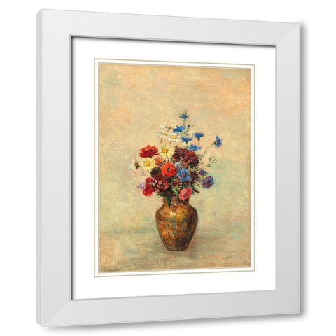 Flowers in a Vase White Modern Wood Framed Art Print with Double Matting by Redon, Odilon