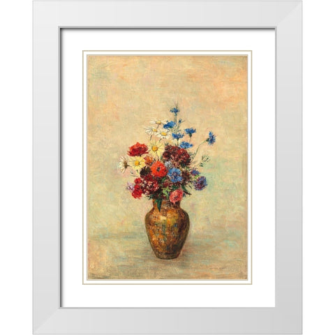 Flowers in a Vase White Modern Wood Framed Art Print with Double Matting by Redon, Odilon