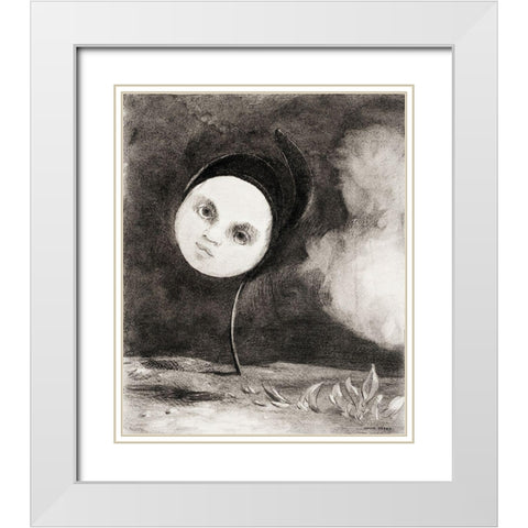 Strange Flower (Little Sister of the Poor) White Modern Wood Framed Art Print with Double Matting by Redon, Odilon