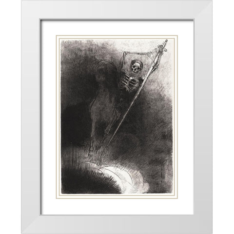 And His Name That Sat on Him Was Death White Modern Wood Framed Art Print with Double Matting by Redon, Odilon