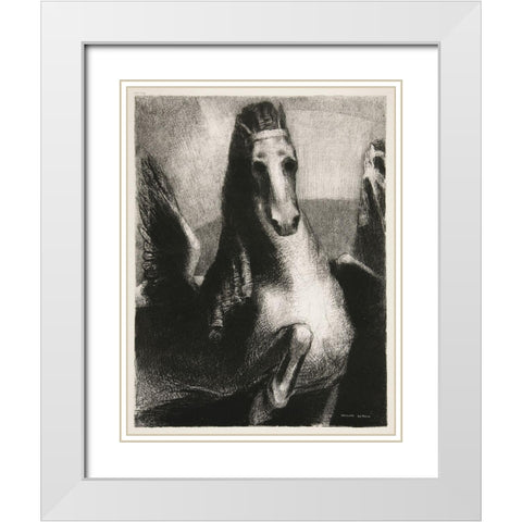 The Wing White Modern Wood Framed Art Print with Double Matting by Redon, Odilon