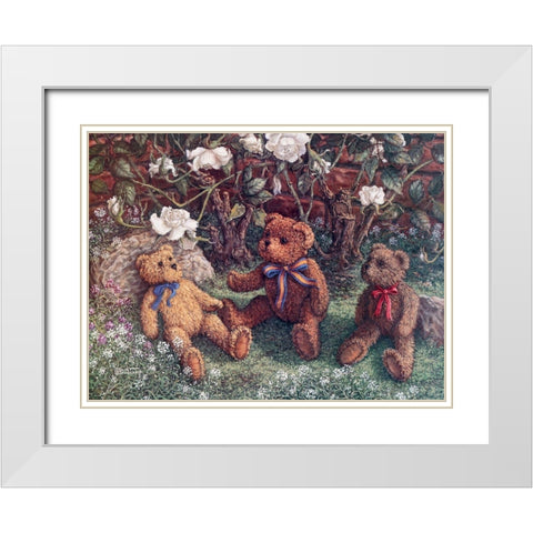 Bears and Roses White Modern Wood Framed Art Print with Double Matting by Kruskamp, Janet