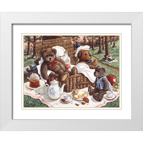 Bears Picnic White Modern Wood Framed Art Print with Double Matting by Kruskamp, Janet