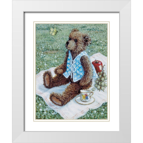 Bear With Butterfly White Modern Wood Framed Art Print with Double Matting by Kruskamp, Janet