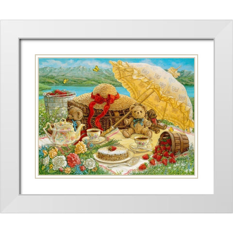 A Beary Nice Picnic White Modern Wood Framed Art Print with Double Matting by Kruskamp, Janet