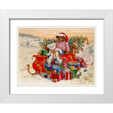 Bears Sleigh Ride White Modern Wood Framed Art Print with Double Matting by Kruskamp, Janet