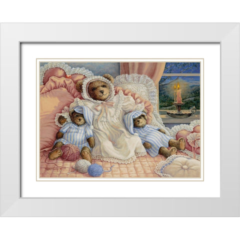 Sleepy-Time Bears White Modern Wood Framed Art Print with Double Matting by Kruskamp, Janet
