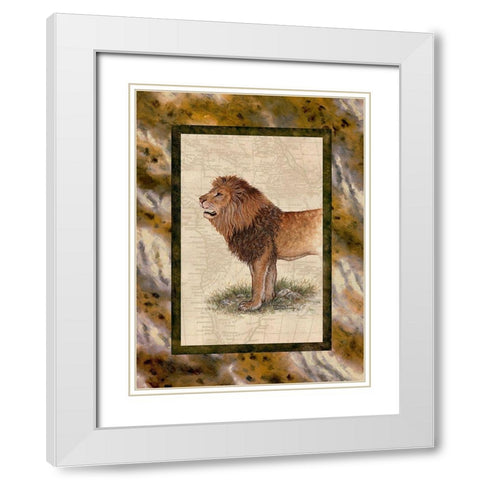 Lion White Modern Wood Framed Art Print with Double Matting by Kruskamp, Janet