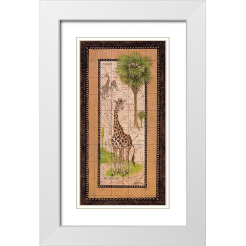 Map with Giraffe White Modern Wood Framed Art Print with Double Matting by Kruskamp, Janet
