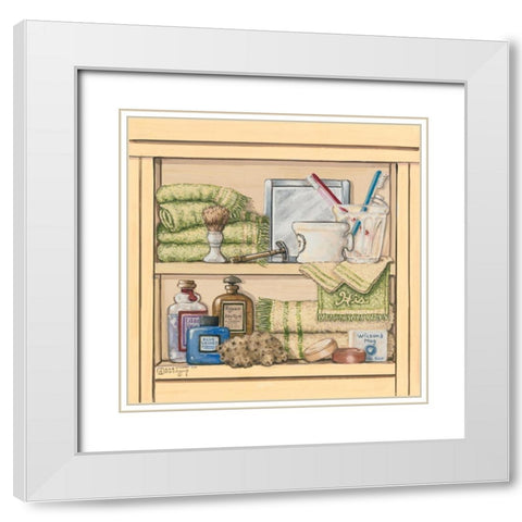 His Bathroom Shelf White Modern Wood Framed Art Print with Double Matting by Kruskamp, Janet