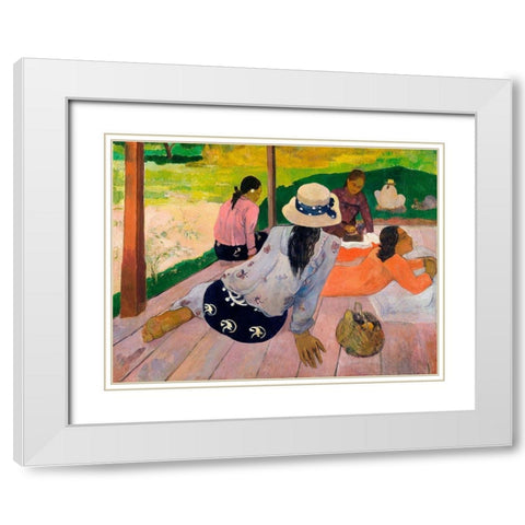 The Siesta White Modern Wood Framed Art Print with Double Matting by Gauguin, Paul