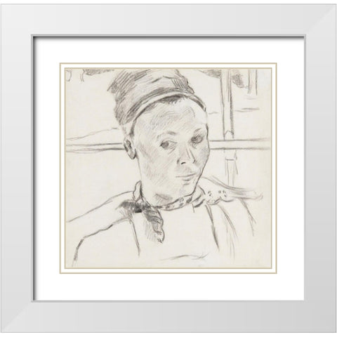 Bust of a Young Breton Woman (Possibly Marie Lagadu) White Modern Wood Framed Art Print with Double Matting by Gauguin, Paul