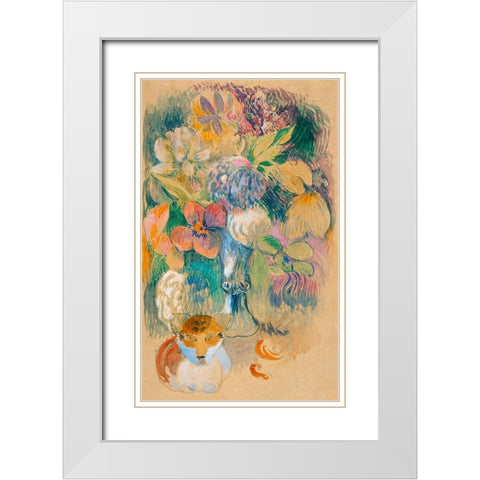 Still Life with Cat White Modern Wood Framed Art Print with Double Matting by Gauguin, Paul