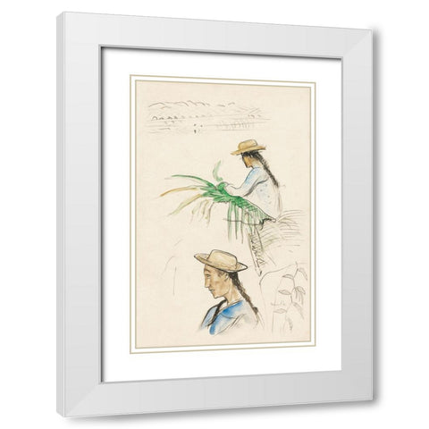 Sketches of Figures, Pandanus Leaf, and Vanilla Plant White Modern Wood Framed Art Print with Double Matting by Gauguin, Paul