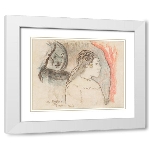 Study of Tahitian Heads White Modern Wood Framed Art Print with Double Matting by Gauguin, Paul