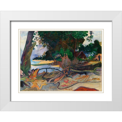 The Hibiscus Tree White Modern Wood Framed Art Print with Double Matting by Gauguin, Paul