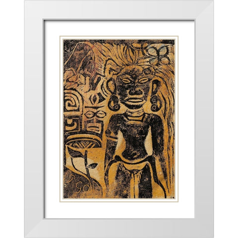 Tahitian Idol the Goddess Hina White Modern Wood Framed Art Print with Double Matting by Gauguin, Paul