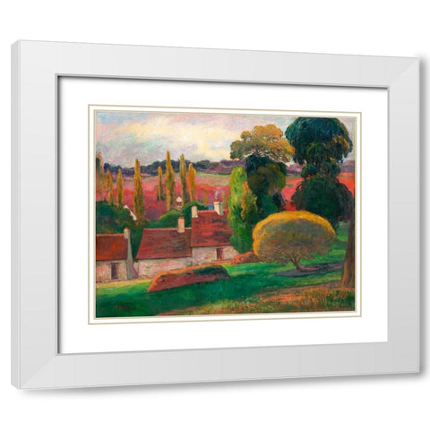 A Farm in Brittany White Modern Wood Framed Art Print with Double Matting by Gauguin, Paul