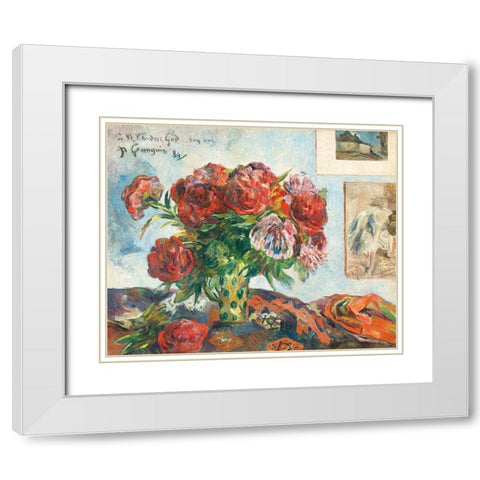 Still Life with Peonies White Modern Wood Framed Art Print with Double Matting by Gauguin, Paul