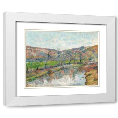 Brittany Landscape White Modern Wood Framed Art Print with Double Matting by Gauguin, Paul