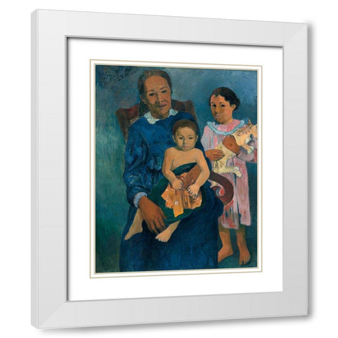 Polynesian Woman with Children White Modern Wood Framed Art Print with Double Matting by Gauguin, Paul