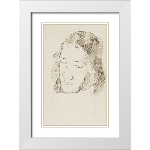 Head of a Tahitian Woman White Modern Wood Framed Art Print with Double Matting by Gauguin, Paul
