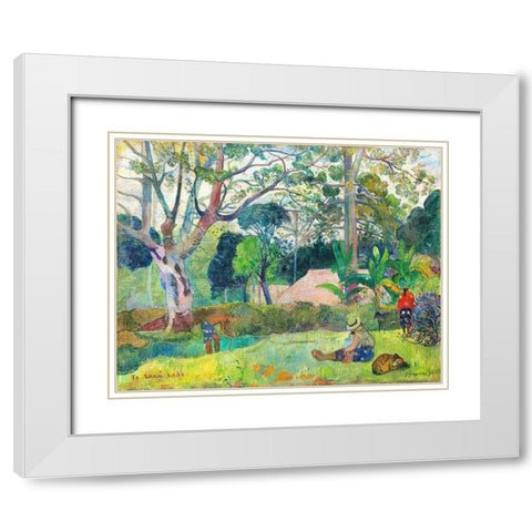 The Big Tree White Modern Wood Framed Art Print with Double Matting by Gauguin, Paul