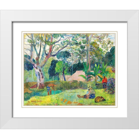 The Big Tree White Modern Wood Framed Art Print with Double Matting by Gauguin, Paul