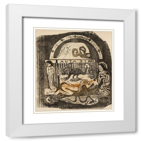 The God (Te atua), from the Suite of Late Wood-Block Prints White Modern Wood Framed Art Print with Double Matting by Gauguin, Paul