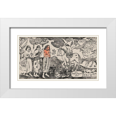 Change of Residence, from the Suite of Late Wood-Block Prints White Modern Wood Framed Art Print with Double Matting by Gauguin, Paul