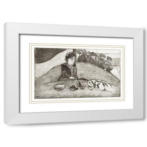 The Woman with Figs White Modern Wood Framed Art Print with Double Matting by Gauguin, Paul