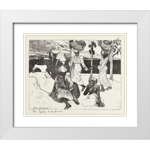 Seven Women on the Water in Martinique White Modern Wood Framed Art Print with Double Matting by Gauguin, Paul