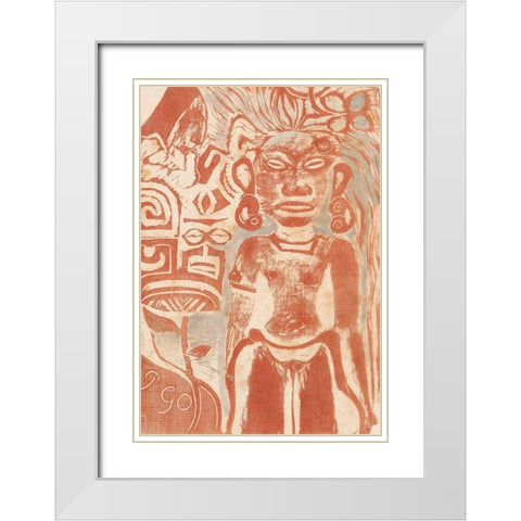 Tahitian Idol the Goddess Hina White Modern Wood Framed Art Print with Double Matting by Gauguin, Paul