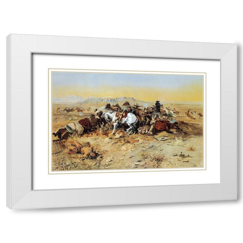 A Desperate Stand White Modern Wood Framed Art Print with Double Matting by Russell, Charles Marion