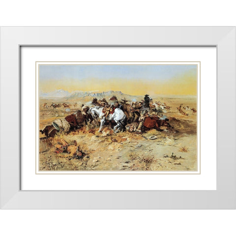 A Desperate Stand White Modern Wood Framed Art Print with Double Matting by Russell, Charles Marion