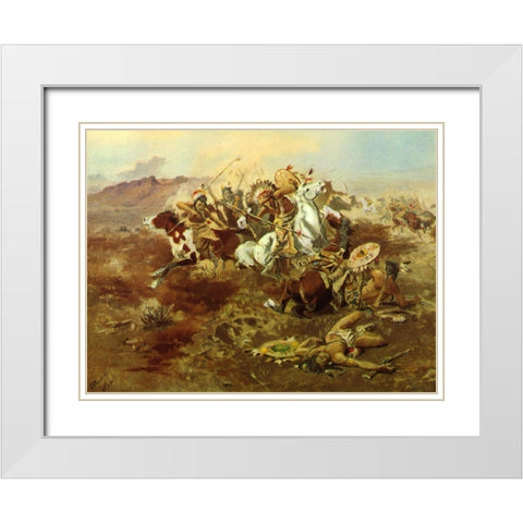 Indian Fight White Modern Wood Framed Art Print with Double Matting by Russell, Charles Marion