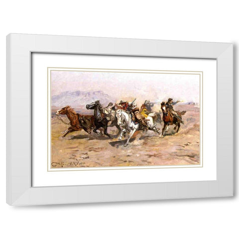 Outnumbered White Modern Wood Framed Art Print with Double Matting by Russell, Charles Marion