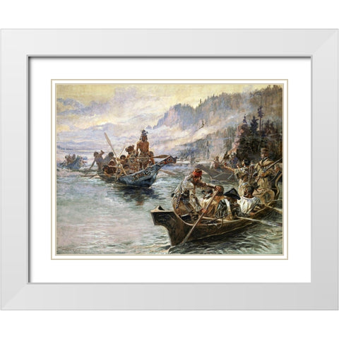 Lewis and clark expedition White Modern Wood Framed Art Print with Double Matting by Russell, Charles Marion