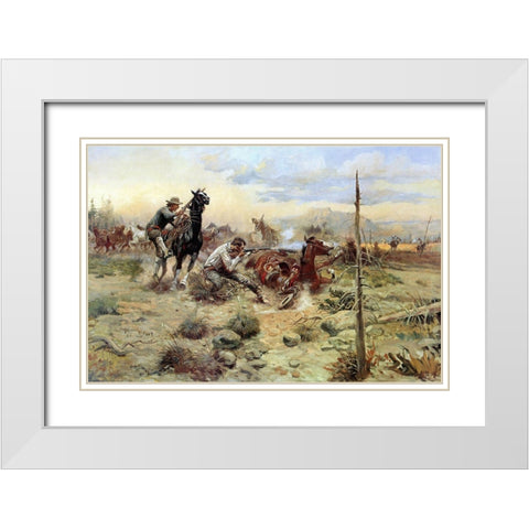 When Horseflesh Comes High White Modern Wood Framed Art Print with Double Matting by Russell, Charles Marion