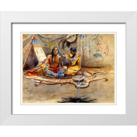 Indian Beauty Parlor White Modern Wood Framed Art Print with Double Matting by Russell, Charles Marion